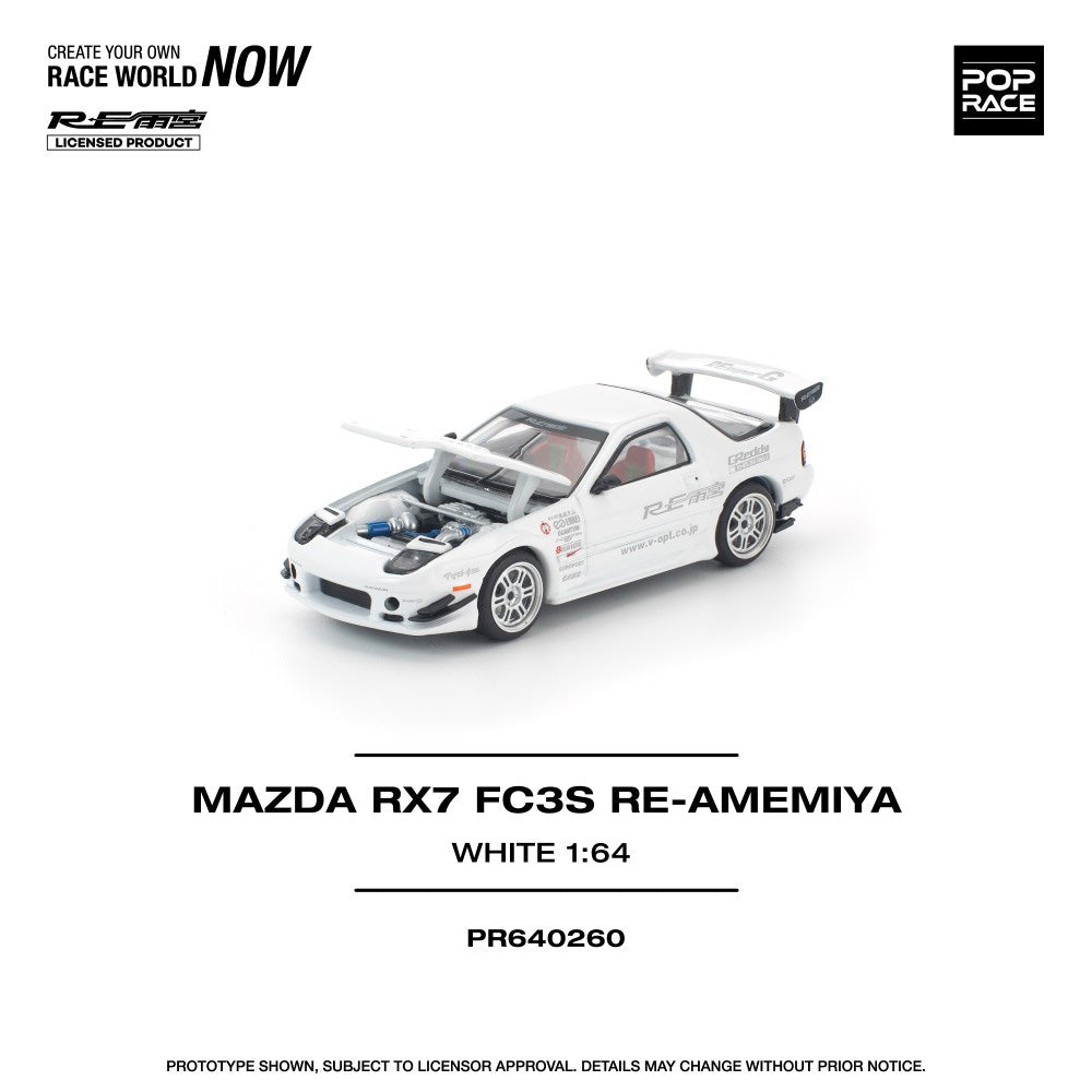 Pop Race 640260 Mazda RX7 FC3S Re-Amemiya (White) 1:64 Diecast Car