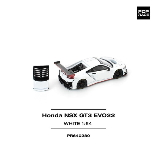 Pop Race Honda NSX GT3 Evo22 - White 1:64 Diecast Car PR640280