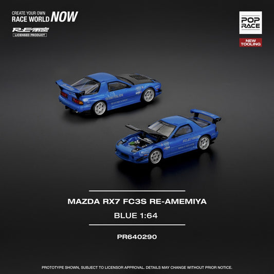 Pop Race Mazda RX7 (FC3S) Re-Amemiya Blue 1:64 Diecast Car