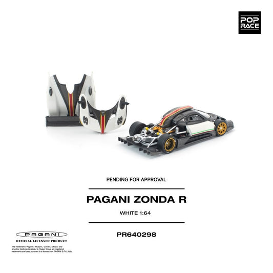 Pop Race Pagani Zonda R White 1:64 Diecast Car PR640298