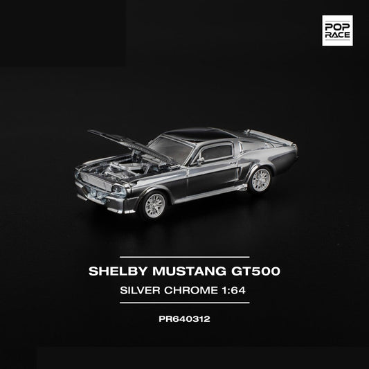 Pop Race Shelby Mustang GT500 - Silver Chrome 1:64 Car PR640312