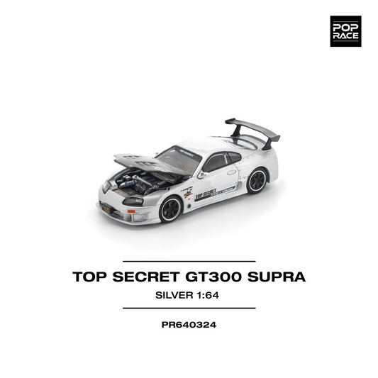 Pop Race Top Secret GT300 Supra Silver 1:64 Diecast Car PR640324