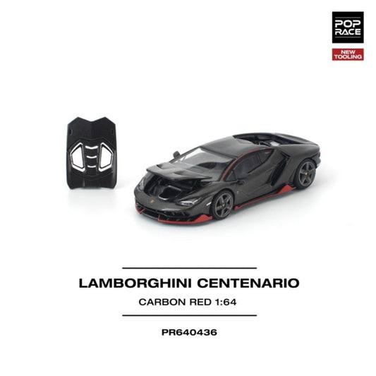 Pop Race Lamborghini Centenario Carbon Red New Tooling 1:64 Car PR640436