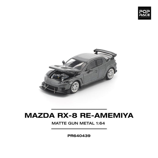 Pop Race Mazda RX-8 Re-Amemiya Gun-Metal 1:64 Diecast Car PR640439