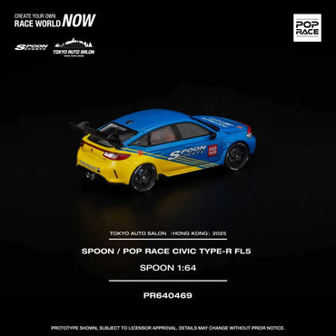 Pop Race Spoon Civic Type-R FL5 Spoon Yellow/Blue Tokyo 1:64 DiecastModel 640469