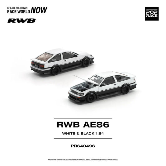 Pop Race RWB Ae86 White Black 1:64 Diecast Car PR640496