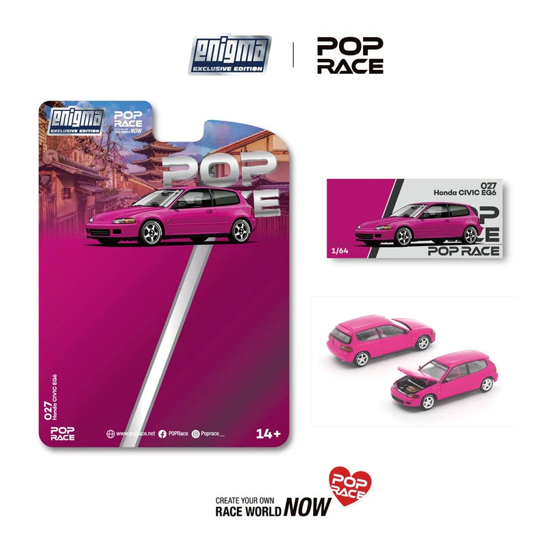 Pop Race Honda Civic EG6 Pink Enigma 1:64 Diecast Model PR64E027