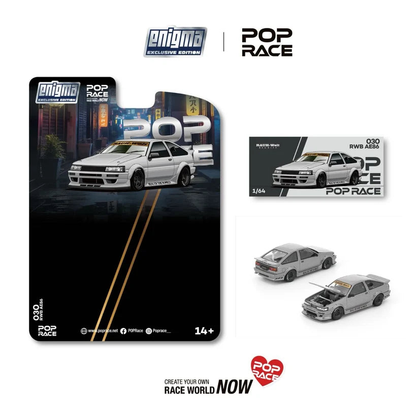 Pop Race RWB AE86 Matte Grey Enigma 1:64 Diecast Model PR64E030