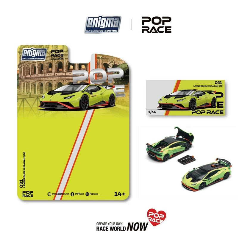 Pop Race Lamborghini Huracan STO Verde Citrea Enigma 1:64 Diecast Model PR64E031