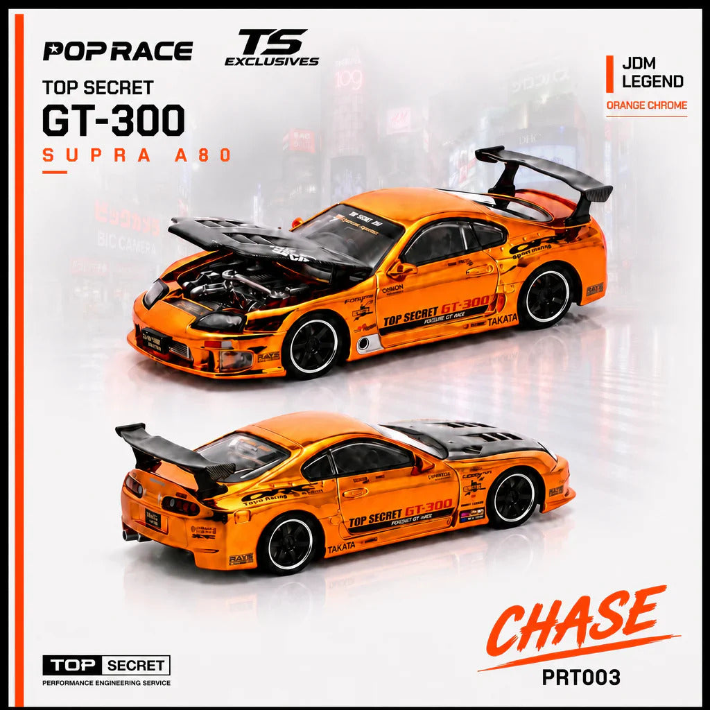 Pop Race Top Secret A80 Supra GT300 Chrome 1:64 Diecast Model 64RT003