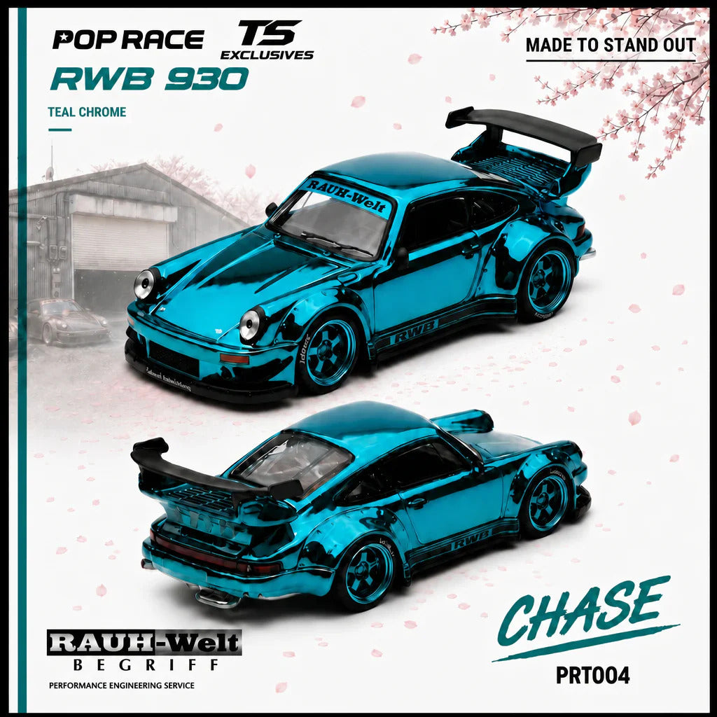 Pop Race RWB 930 Teal Chrome Tokyo Station Exclusive 1:64 Diecast Model 64RT004
