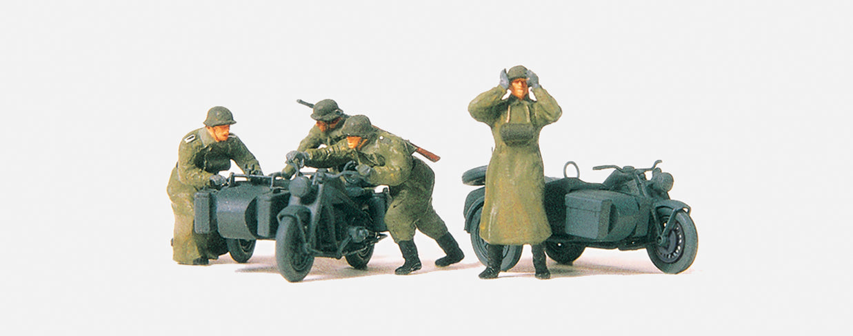 Preiser 72539 German Reich 1939-45 Motorcycle Crew Pushing (4) Kit
