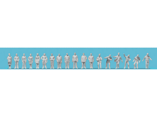 Preiser Standing People (12) & Workers (6) Unpainted Figure Set PR74092 1:100
