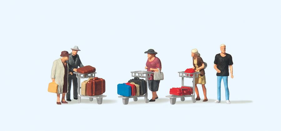 Preiser 75033 Travellers (5) with Luggage Trolleys Figure Set TT Scale
