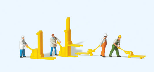 Preiser 79082 Warehouse Workers (4) w/Pallet Trucks/Forklifts Figure Set N Gauge
