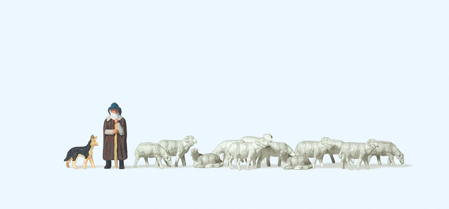 Preiser 79160 Shepherd with Sheep and Sheepdog Figure Set N Gauge