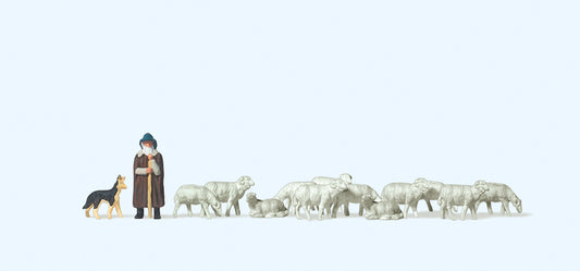 Preiser 79160 Shepherd with Sheep and Sheepdog Figure Set N Gauge