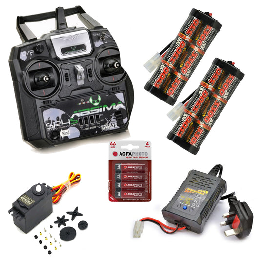 RC Car Stick Radio, 3300mah Batteries & Fast Charger Combo - Perfect for Tamiya RC