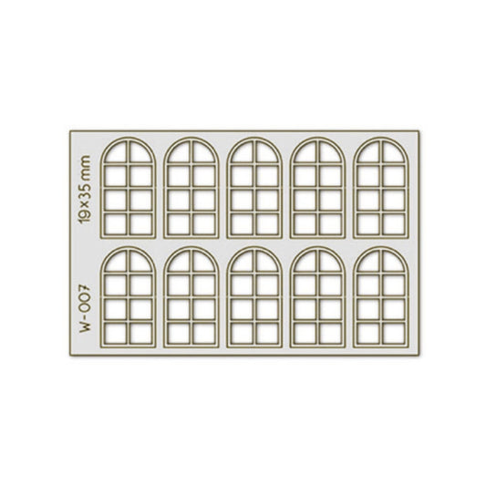 Proses W-007 10 pcs 19X35mm 8 Pane Arched Windows H0/00