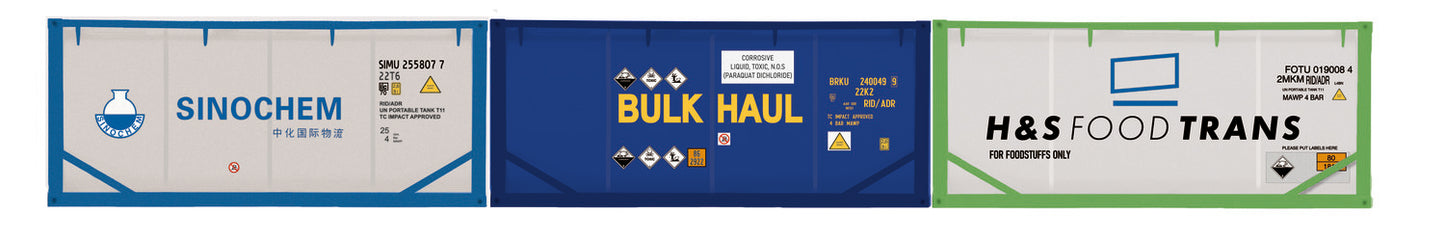 Hornby R60129 Sinochem, Bulk Haul & H&S Container Pack 3x20' Tanktainers Era 11