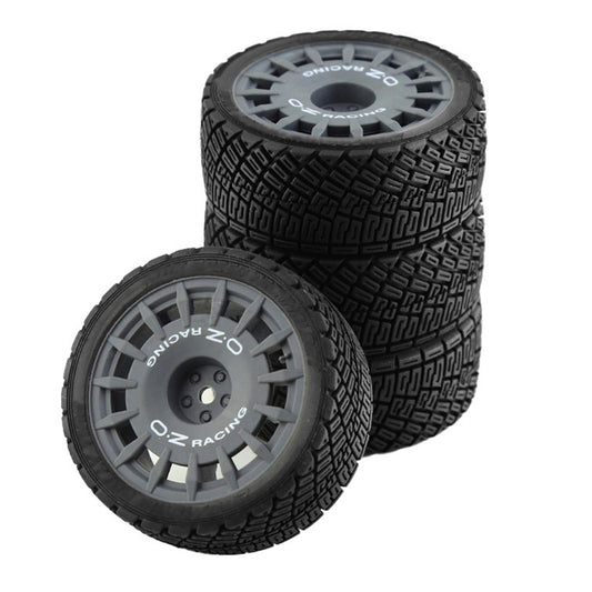 RC Car 1:10 Rally Wheels w/Rubber Tyres 12mm Hex Set of 4 - Grey