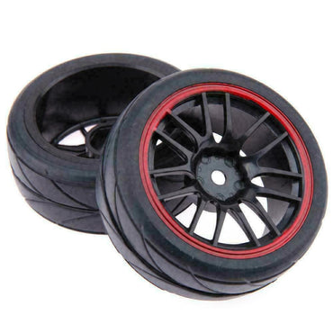 RC Car 1:10 Wheels w/V-Tread Tyres 12mm Hex - Red/Black