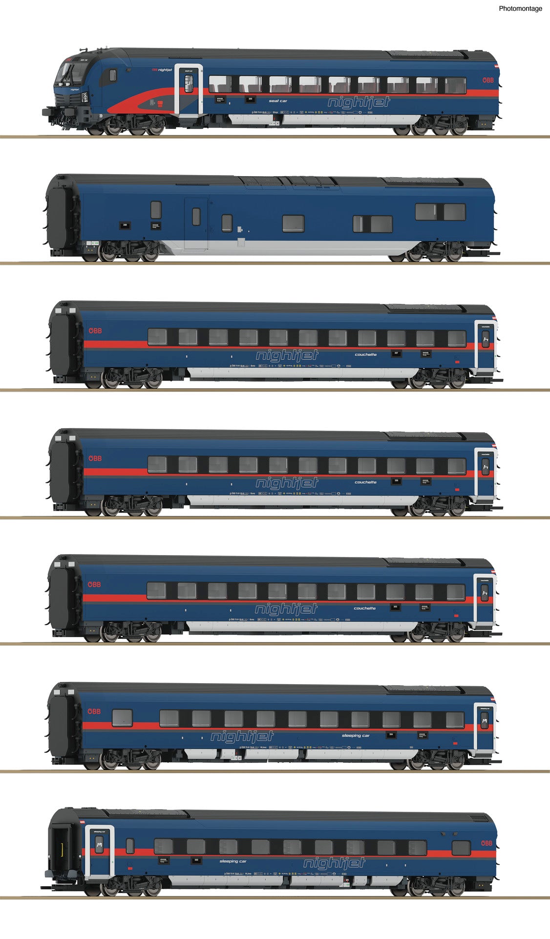 Roco OBB Nightjet Coach Set (7) VI HO Gauge RC5500004