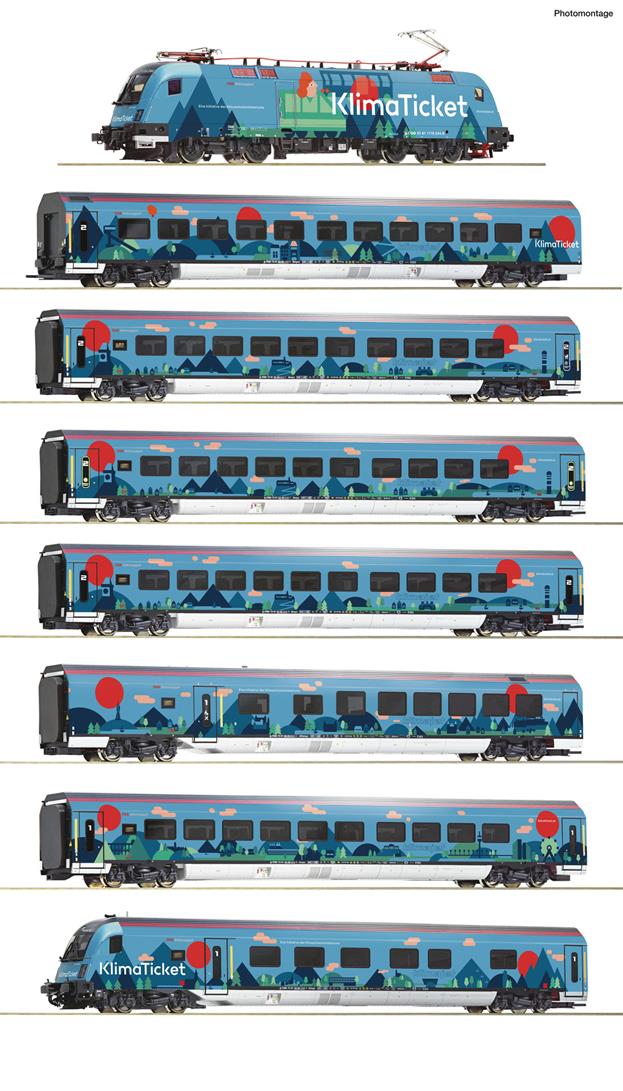 Roco 61502 OBB Rh1116 Klimajet Passenger Train Pack IV (~AC-Sound) HO