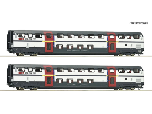 Roco 6200215 SBB A IC2000 1st Class Bi-Level Coach Set (2) V HO Gauge