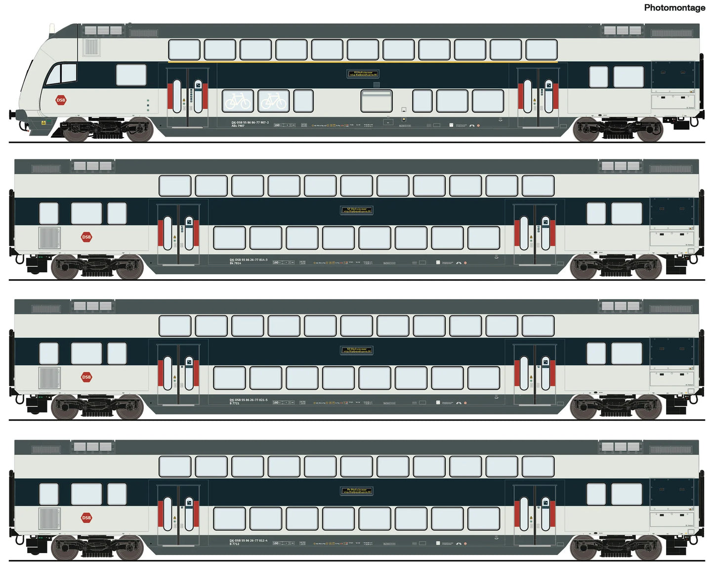 Roco DSB Abs/B/Bk Bi-Level Coach Set (4) VI (DCC-Fitted) RC6210147 HO Gauge