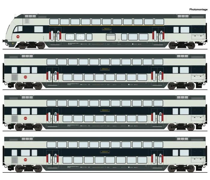 Roco DSB Abs/B/Bk Bi-Level Coach Set (4) VI (~AC) RC6220147 HO Gauge