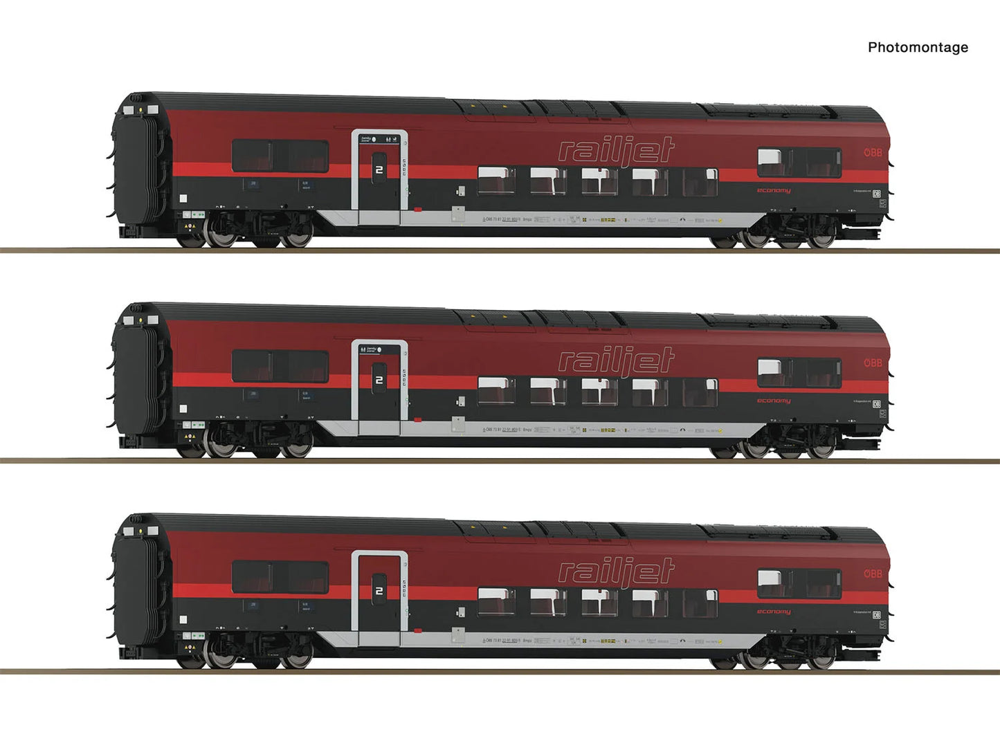 Roco 6220179 OBB Railjet 2 Coach Set 2 (3) VI (~AC) HO Gauge