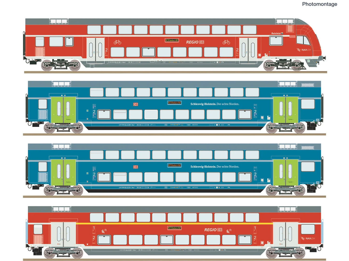 Roco 6220250 DBAG DBpza/DBpbzfa Bi-Level Coach Set (4) VI (~AC) HO Gauge