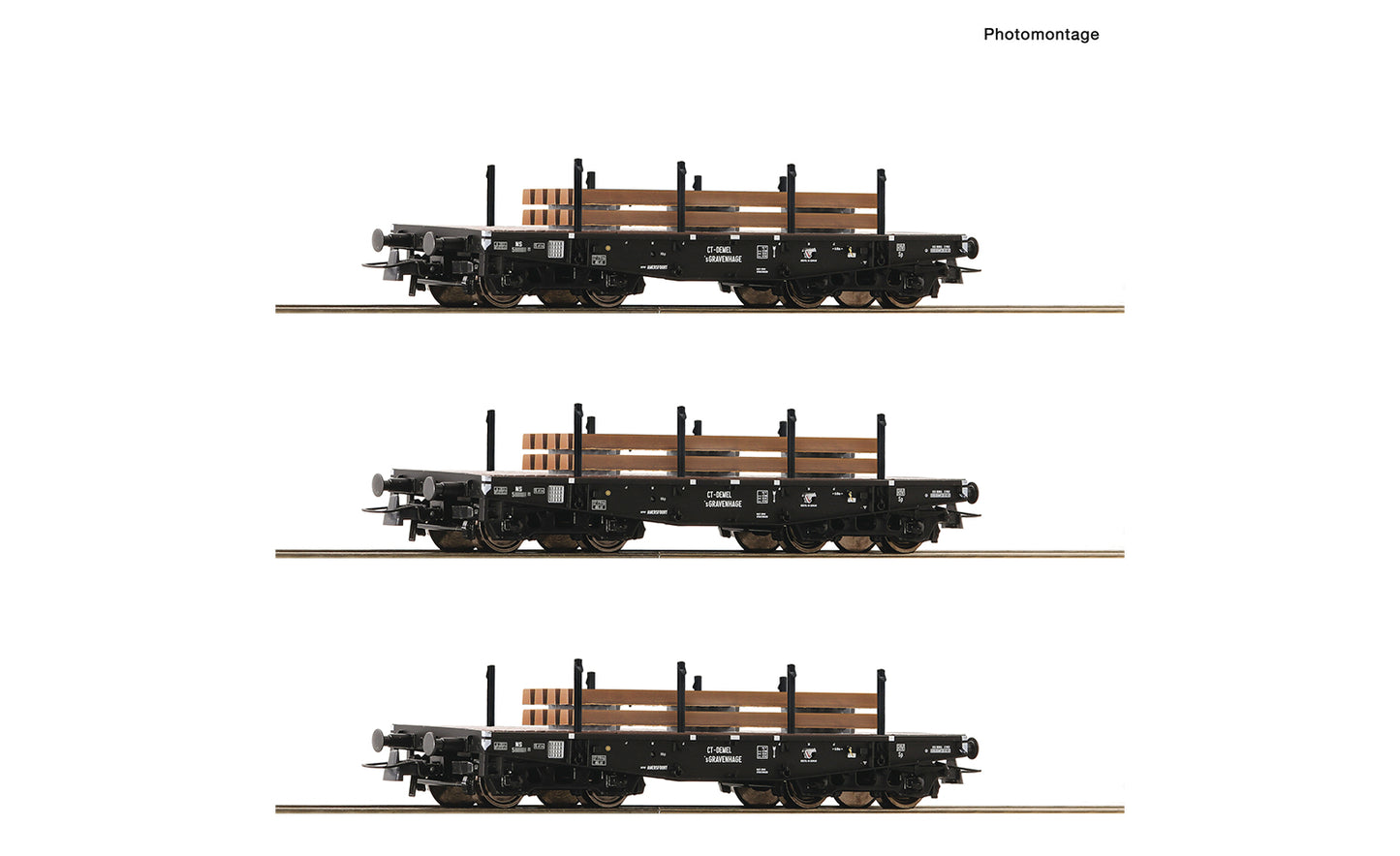 Roco NS S Heavy Duty Bogie Stake Wagon Set (3) III RC6600016 HO Gauge