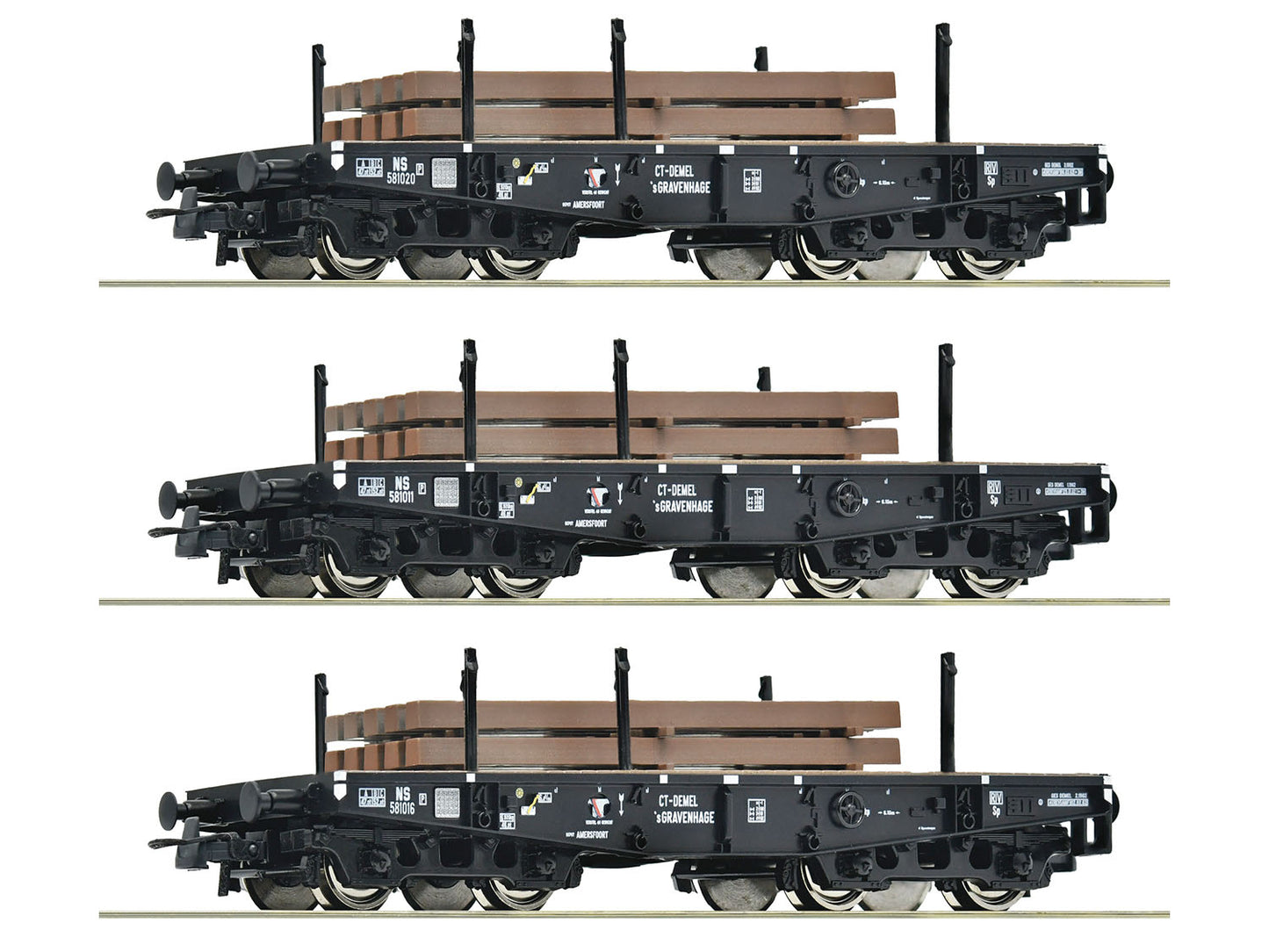 Roco NS S Heavy Duty Bogie Stake Wagon Set (3) III RC6600016 HO Gauge