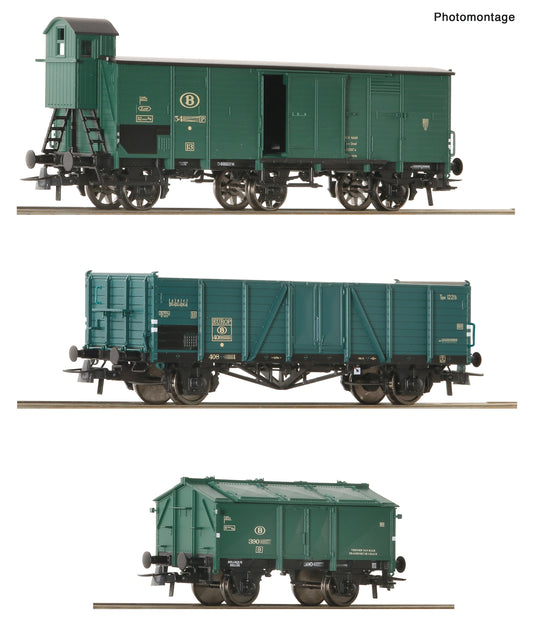 Roco SNCB Covered Wagon Set (3) III RC6600079 HO Gauge