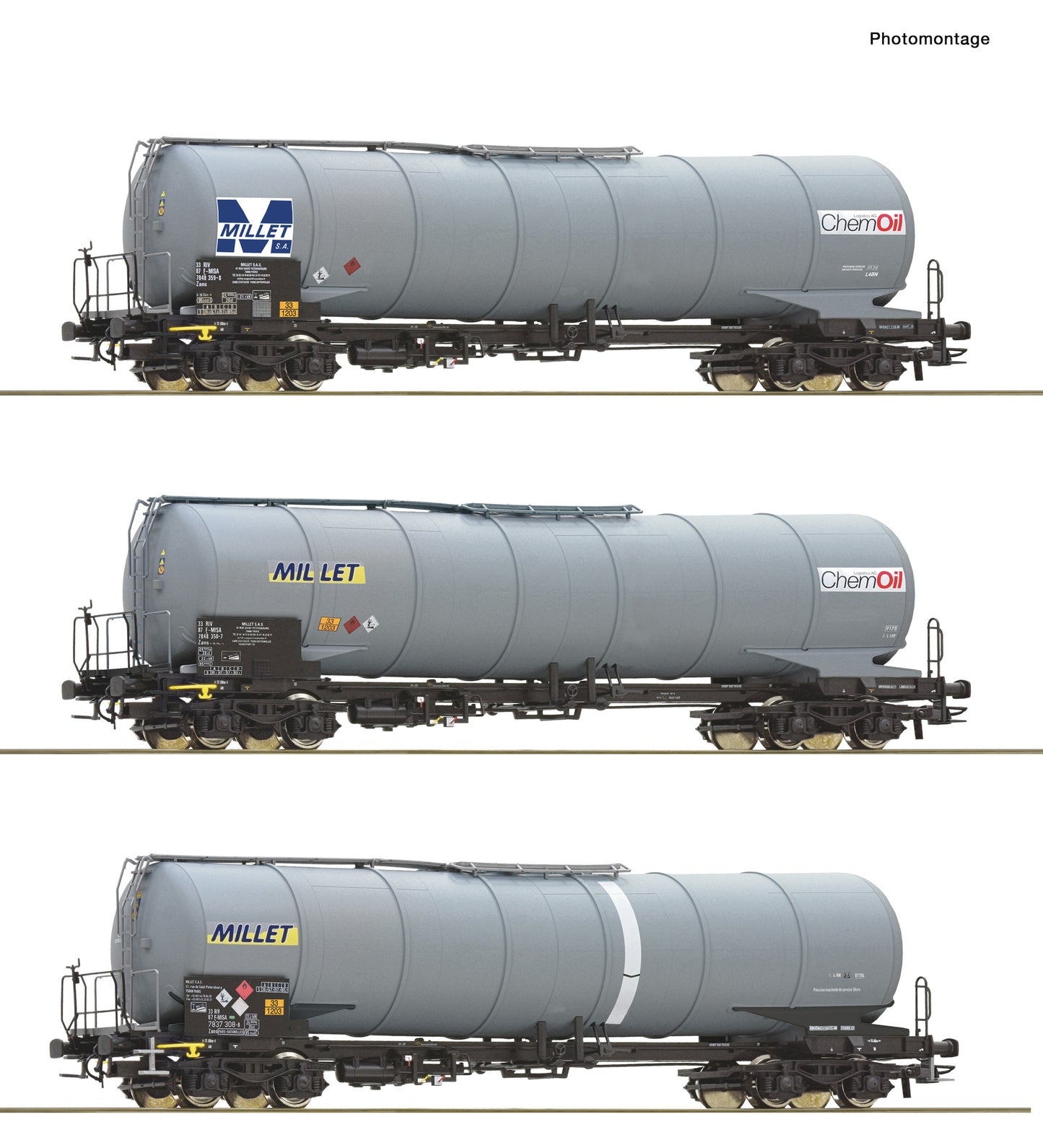 Roco Millet Zacns Bogie Tank Wagon Set (3) VI HO Gauge RC6600091