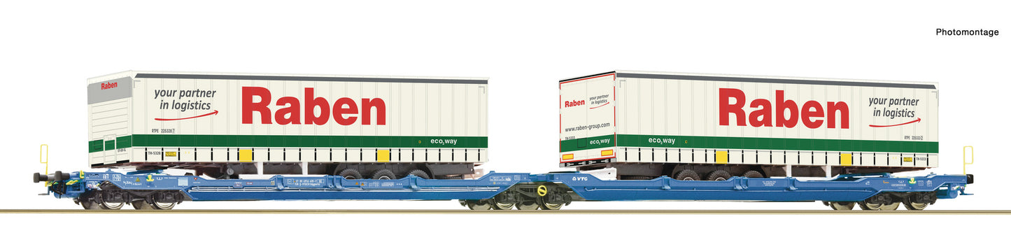 Roco VTG T3000e Dbl Pocket Wagon w/Raben Trailer Load VI RC6600117 HO Gauge