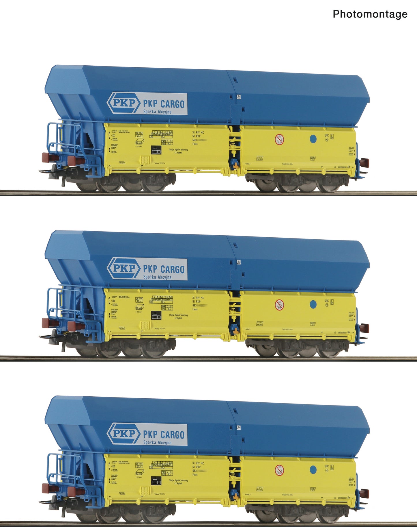 Roco PKP Falns Self Unloading Hopper Wagon Set (3) V RC6600136 HO Gauge