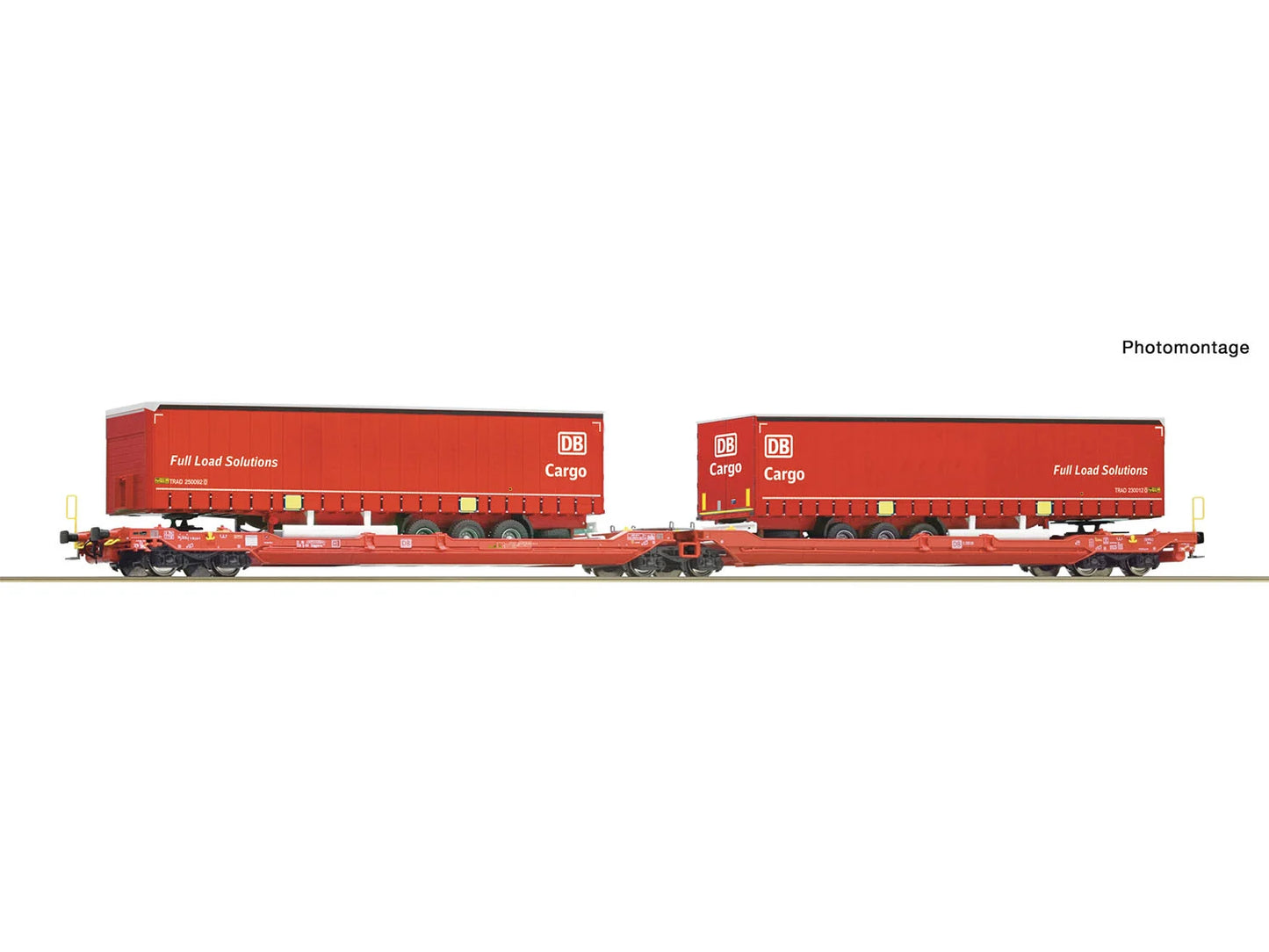 Roco 6600168 DBAG T3000e Dbl Pocket Wagon w/DB Cargo Trailer Load VI HO Gauge
