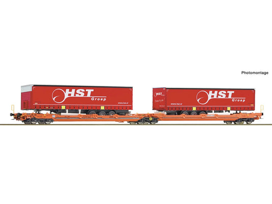 Roco 6600260 Wascosa T3000e Dbl Pocket Wagon w/HST Trailers Load VI HO Gauge