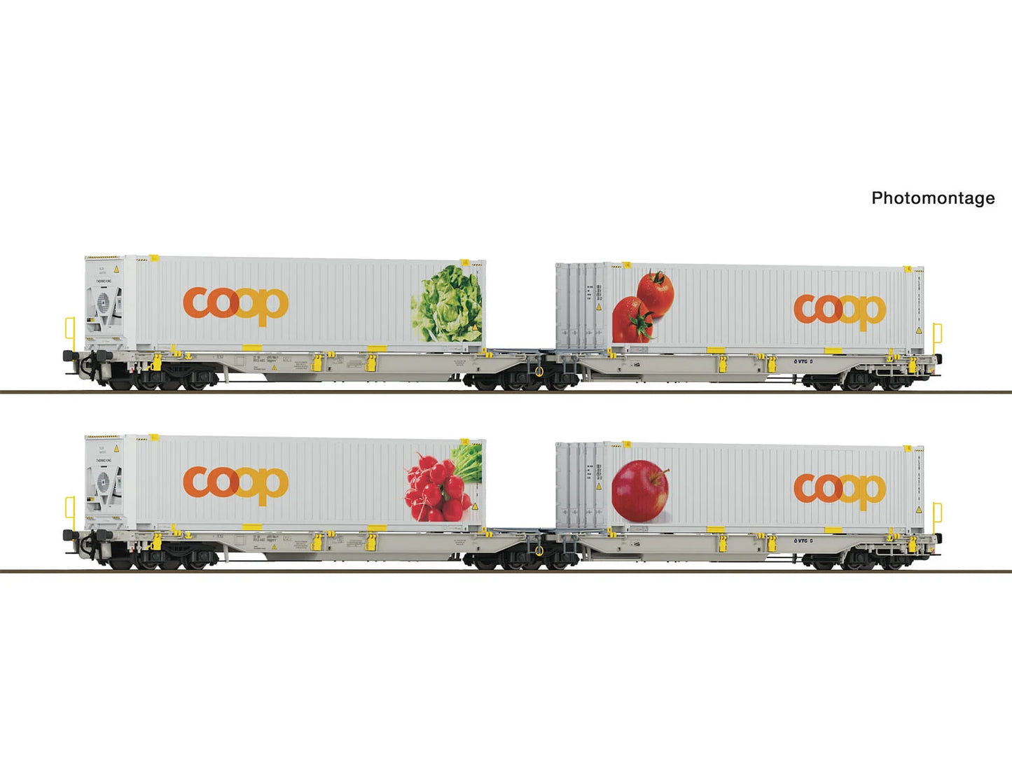 Roco 6600322 railCare T2000 Dbl Pocket Wagon w/Coop Load Set 1 (2) VI HO Gauge