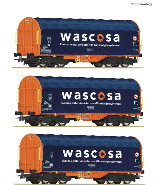 Roco 76009 Wascosa Sliding Tarpaulin Wagon Set (3) VI HO