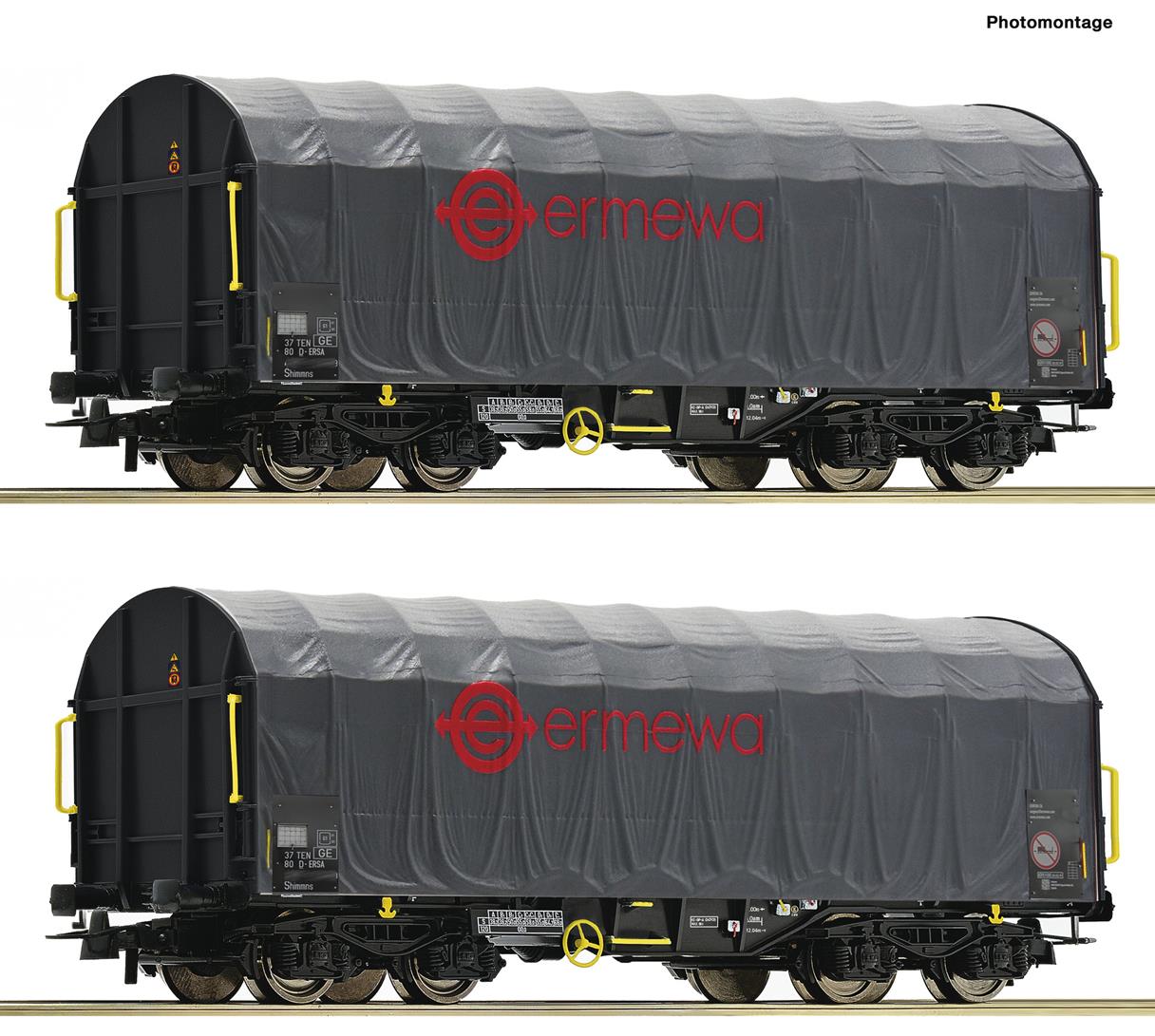 Roco 76039 Ermewa Shimmns Sliding Tarpaulin Wagon Set (2) VI HO