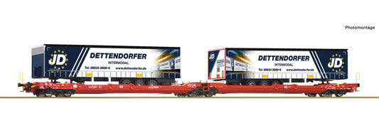 Roco DBAG Sdggmrs/T3000e Flat Wagon w/Dettendorfer Trailers VI RC77404 HO Gauge