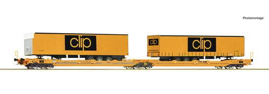 Roco CLIP Sdggmrs/T3000e Flat Wagon w/Clip Trailers VI RC77405 HO Gauge