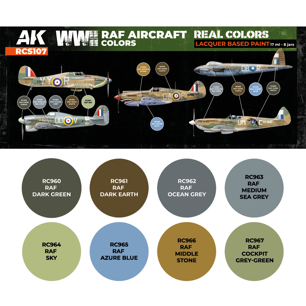 AK Interactive RCS107 WWII RAF Aircraft Colours Lacquer-Based Paint Set