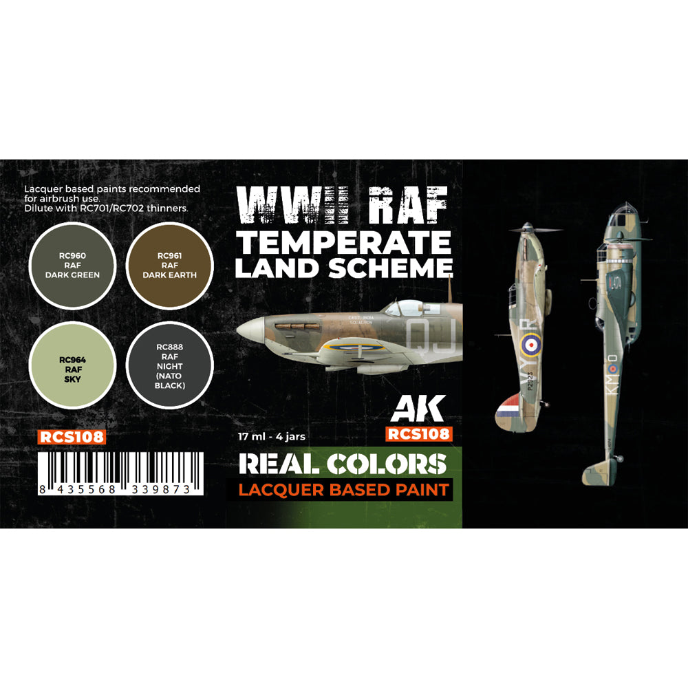 AK Interactive RCS108 WWII RAF Temperate Land Scheme Lacquer-Based Paint Set