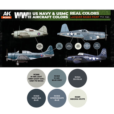AK Interactive RCS111 WWII USN & USMC Aircraft Colours Lacquer-Based Paint Set
