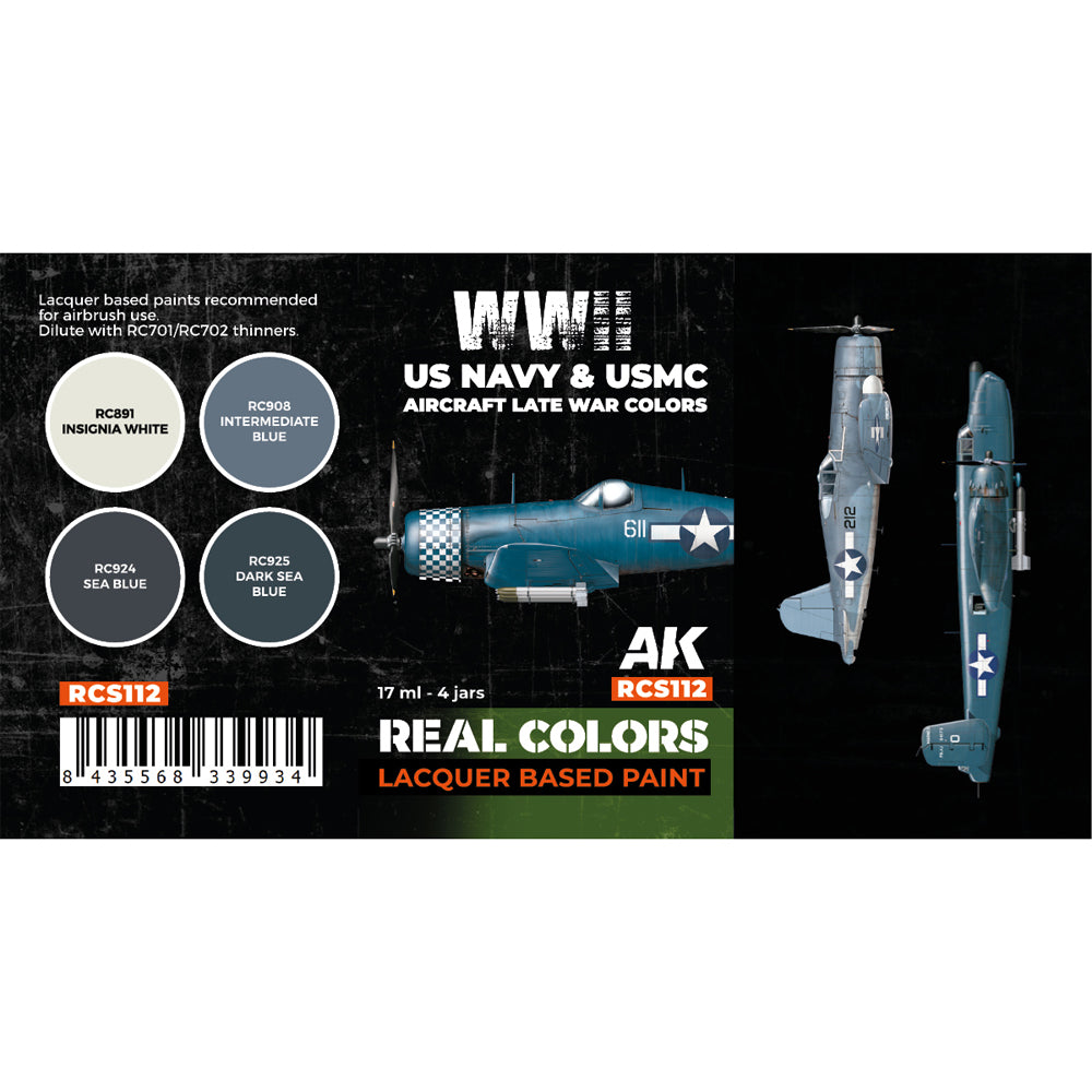 AK Interactive RCS112 WWII USN & USMC Aircraft Late War Lacquer-Based Paint Set